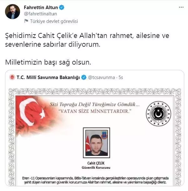 Son dakika haber... Şehit Güvenlik Korucusu Çelik'e taziye mesajları Son dakika haber... Şehit Güvenlik Korucusu Çelik'e taziye mesajları