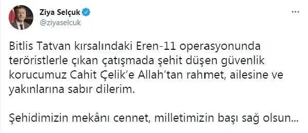 Son dakika haber... Şehit Güvenlik Korucusu Çelik'e taziye mesajları Son dakika haber... Şehit Güvenlik Korucusu Çelik'e taziye mesajları