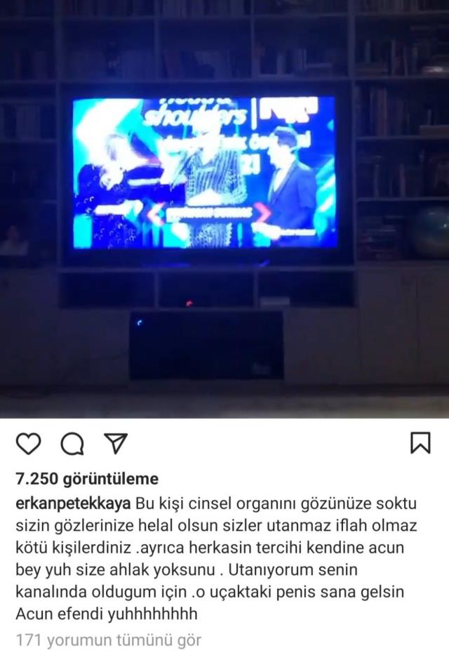 TV8'de yayınlanan törende Kerimcan'a ödül verildiğini gören Erkan Petekkaya, Acun Ilıcalı'ya demediğini bırakmadı