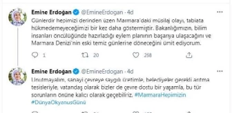 Emine Erdoğan: 'Marmara Denizi'nin eski temiz günlerine döneceğini ümit ediyorum'