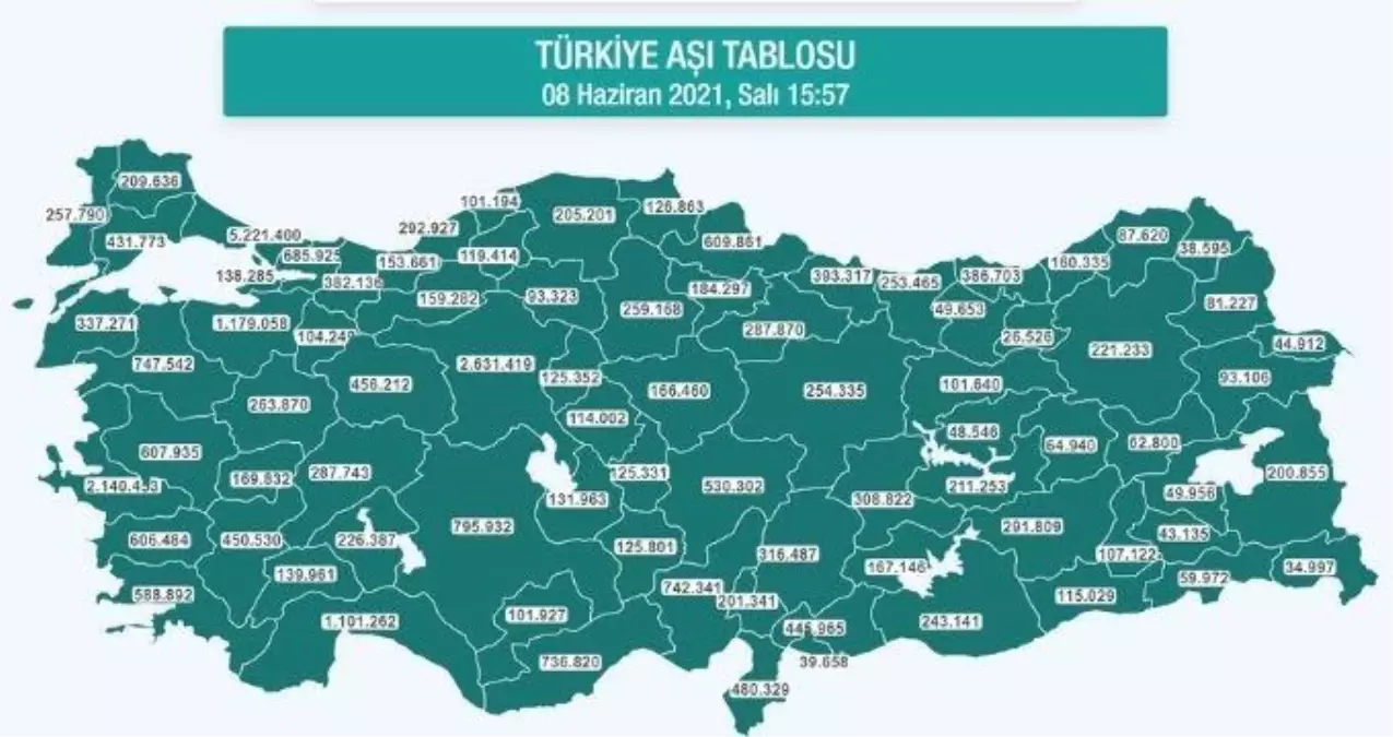 Hangi ilde ne kadar aşı yapıldı? İstanbul, Ankara, İzmir, Bursa, Adana, Samsun aşı sayıları ve aşı haritası! 8 Haziran günlük aşı ve doz sayıları!