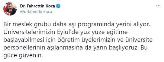 Son Dakika: Öğretim üyelerinin ve üniversite personellerinin aşılanmasına yarın başlanıyor