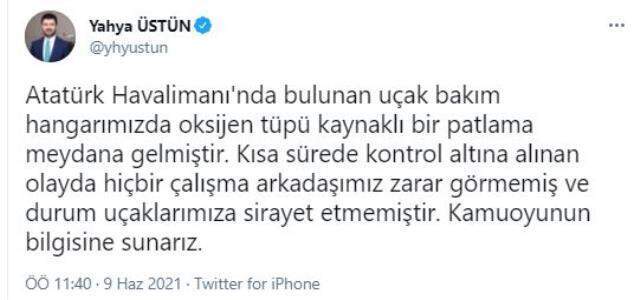 Atatürk Hava Limanı'nda patlayan oksijen tüpü korkuttu