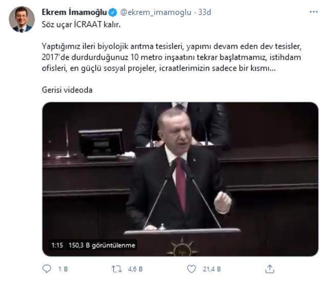 İmamoğlu'ndan icraatlarını eleştiren Cumhurbaşkanı Erdoğan'a videolu yanıt: Söz uçar icraat kalır