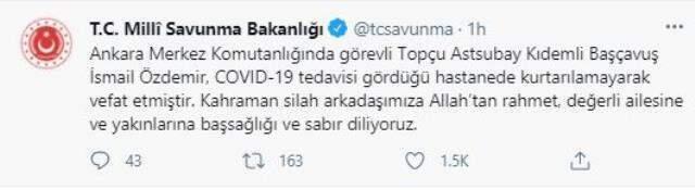 Acı haberi MSB paylaştı! Kıdemli Başçavuş İsmail Özdemir koronaya yenildi Acı haberi MSB paylaştı! Kıdemli Başçavuş İsmail Özdemir koronaya yenildi