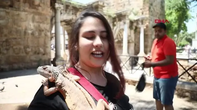 ANTALYA İGUANASIYLA ŞEHRİ TURLADI ANTALYA İGUANASIYLA ŞEHRİ TURLADI