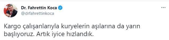 Son Dakika! Bakan Koca: Kargo çalışanları ile kuryelerin aşılarına da yarın başlıyoruz, artık iyice hızlandık Son Dakika! Bakan Koca: Kargo çalışanları ile kuryelerin aşılarına da yarın başlıyoruz, artık iyice hızlandık