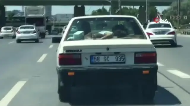 Trafikte ilginç görüntü: Uyuyan çocuğu arabanın arka camına yatırdı Trafikte ilginç görüntü: Uyuyan çocuğu arabanın arka camına yatırdı