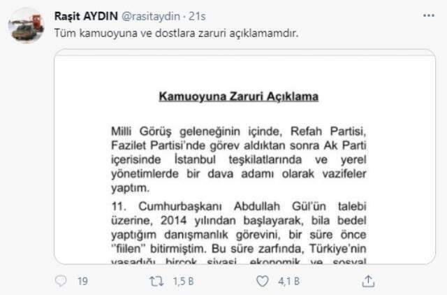 'Abdullah Gül'ün danışmanıyım' diyen Reşit Aydın istifa metni yayınladı, iddiaları yenilir yutulur cinsten değil 'Abdullah Gül'ün danışmanıyım' diyen Reşit Aydın istifa metni yayınladı, iddiaları yenilir yutulur cinsten değil