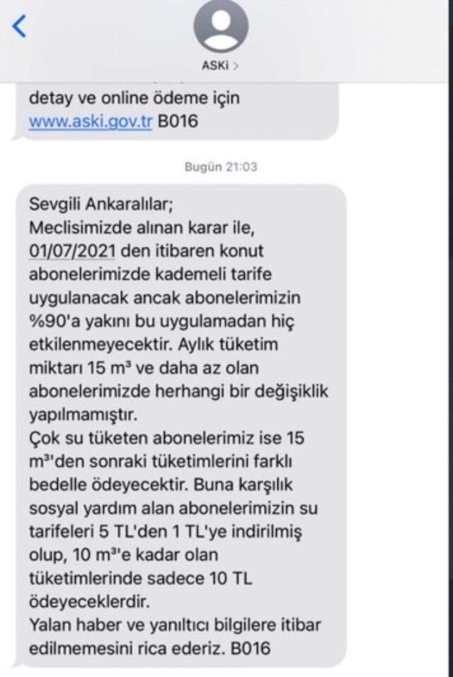 Ankara Büyükşehir Belediyesi'nden 'suya yüzde 80 zam' haberine yalanlama Ankara Büyükşehir Belediyesi'nden 'suya yüzde 80 zam' haberine yalanlama