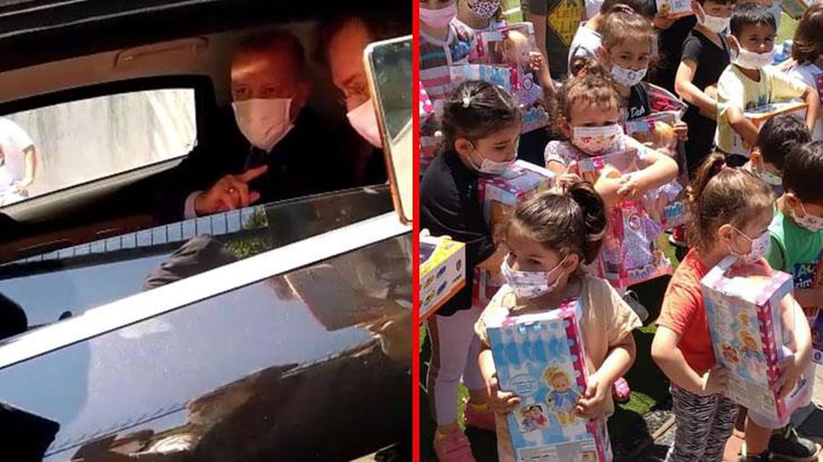 Cumhurbaşkanı Erdoğan, 'Tayyip dede' diye seslenerek konvoyunu durduran çocuklara oyuncak dağıttı