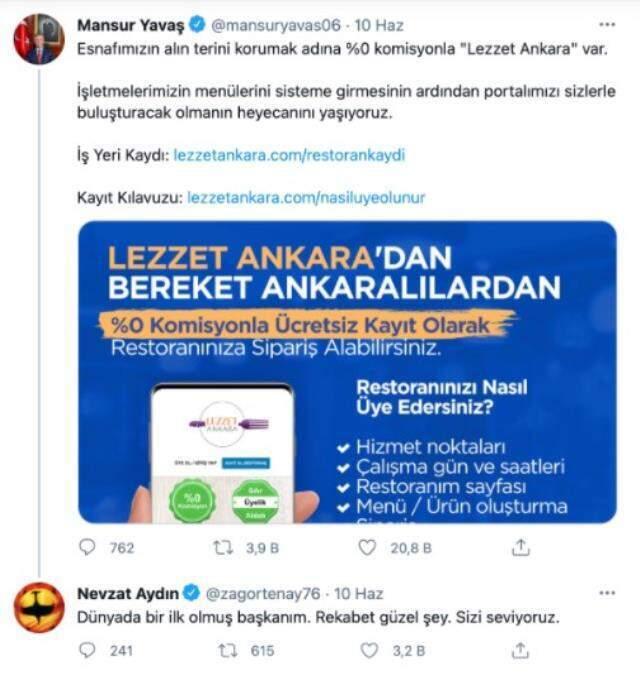 Yemek Sepeti CEO'sundan Mansur Yavaş'ın yeni projesiyle ilgili esprili paylaşım: Rakip olmayan bir devlet kalmıştı Yemek Sepeti CEO'sundan Mansur Yavaş'ın yeni projesiyle ilgili esprili paylaşım: Rakip olmayan bir devlet kalmıştı