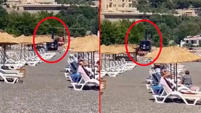 Herkes bir anda aynı yere baktı! Yemek yemek için halk plajına helikopterle indiler Herkes bir anda aynı yere baktı! Yemek yemek için halk plajına helikopterle indiler
