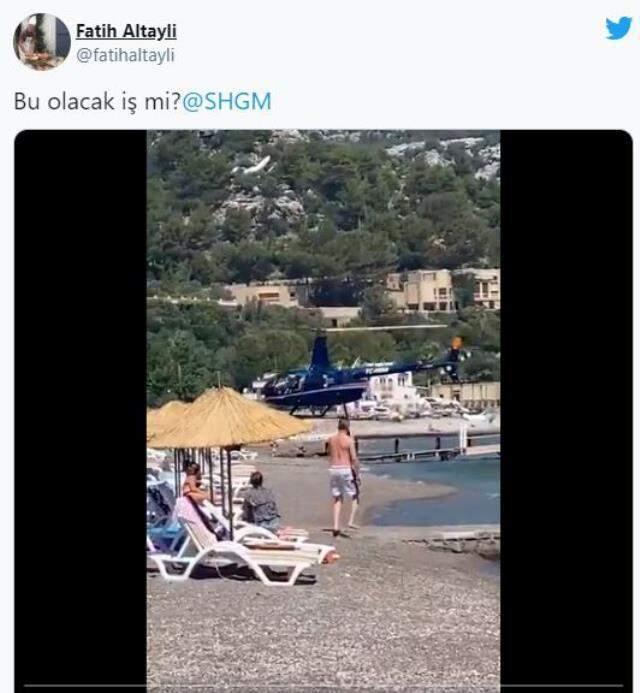 Herkes bir anda aynı yere baktı! Yemek yemek için halk plajına helikopterle indiler Herkes bir anda aynı yere baktı! Yemek yemek için halk plajına helikopterle indiler