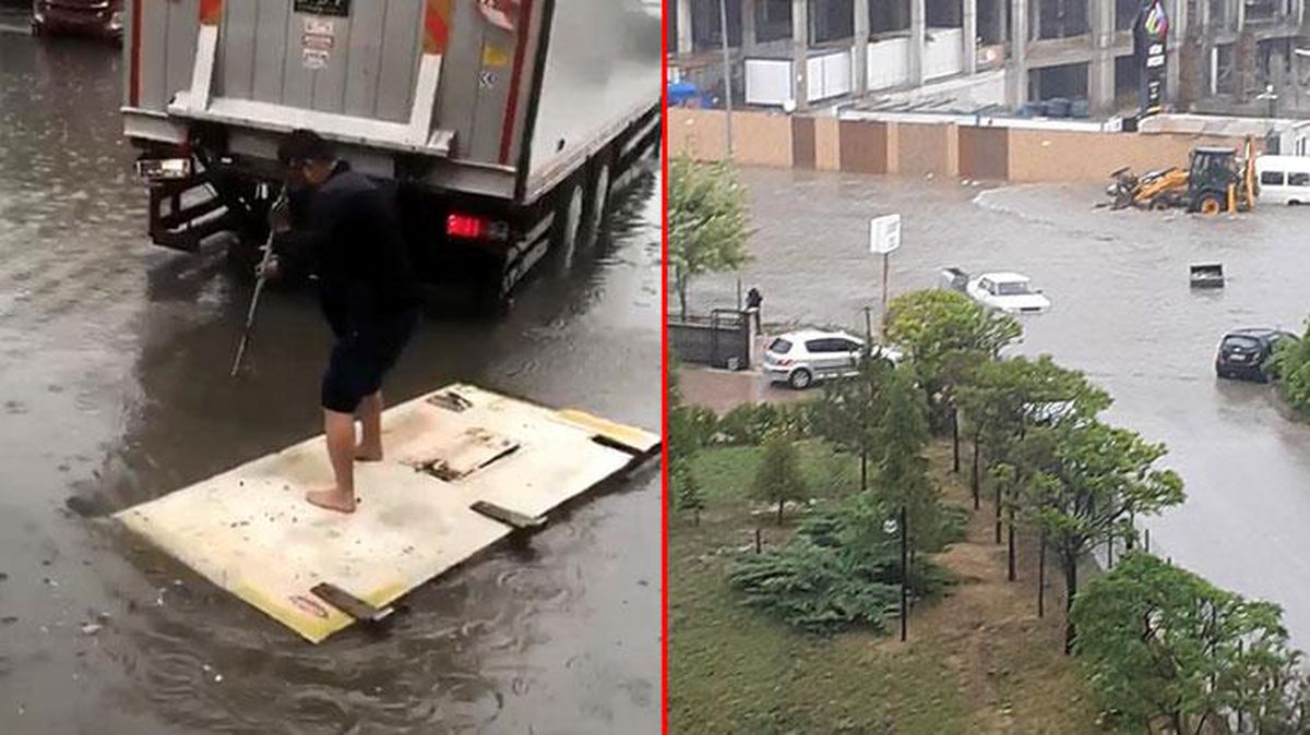 Ankara'yı sel aldı! Vatandaşlar son çareyi kapıdan sandal yapmakta buldu