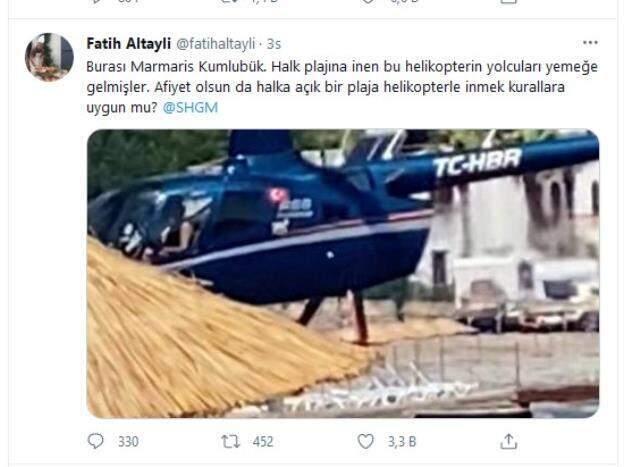 Herkes bir anda aynı yere baktı! Yemek yemek için halk plajına helikopterle indiler Herkes bir anda aynı yere baktı! Yemek yemek için halk plajına helikopterle indiler