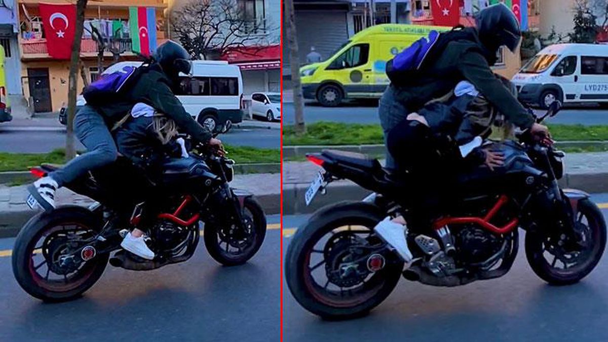 İstanbul trafiğinde şaşkınlık yaratan görüntü: Sosyal medya fenomeni, kız arkadaşıyla motosiklet üzerinde yer değiştirdi