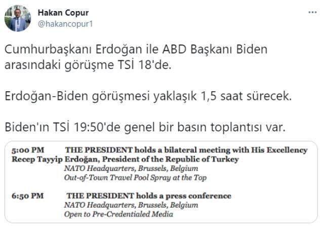 Kritik görüşmeye saatler kaldı! Cumhurbaşkanı Erdoğan ve Biden saat 18.00'de bir araya gelecek Kritik görüşmeye saatler kaldı! Cumhurbaşkanı Erdoğan ve Biden saat 18.00'de bir araya gelecek