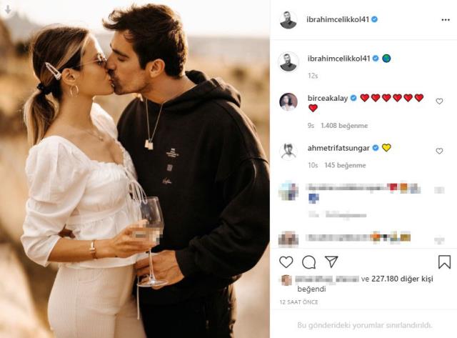 Oyuncu İbrahim Çelikkol, eşiyle öpüşme pozunu paylaştı