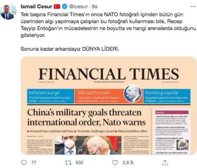 Cumhurbaşkanı Erdoğan'ın danışmanından Financial Times'ın kapağına sert tepki Cumhurbaşkanı Erdoğan'ın danışmanından Financial Times'ın kapağına sert tepki
