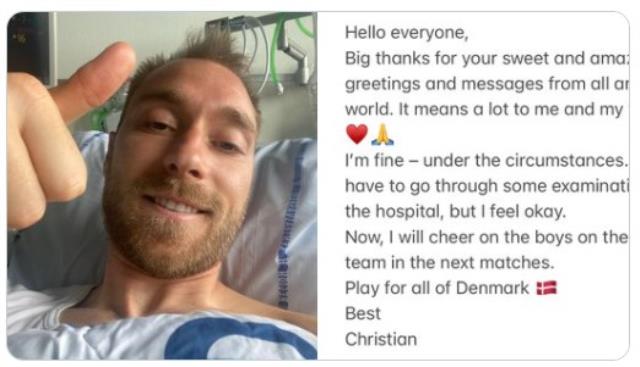 EURO 2020 maçında kalp krizi geçiren Eriksen'den 3 gün sonra ilk mesaj: İyi hissediyorum