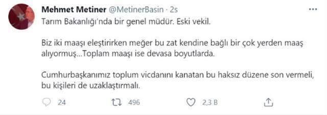 Mehmet Metiner, sildiği 'çift maaş' paylaşımının ardından sosyal medya hesabını kapattı Mehmet Metiner, sildiği 'çift maaş' paylaşımının ardından sosyal medya hesabını kapattı