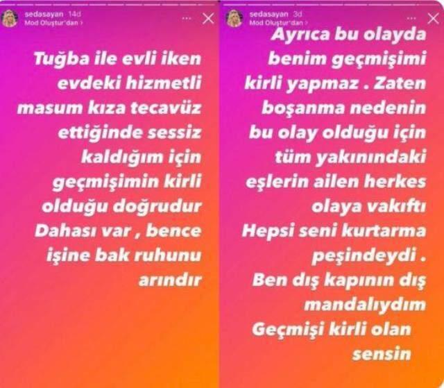 Seda Sayan'dan Mali'ye 'geçmişi kirli' cevabı: Masum kıza tecavüz ettiğinde sesim çıkmadığı için geçmişim kirlidir Seda Sayan'dan Mali'ye 'geçmişi kirli' cevabı: Masum kıza tecavüz ettiğinde sesim çıkmadığı için geçmişim kirlidir