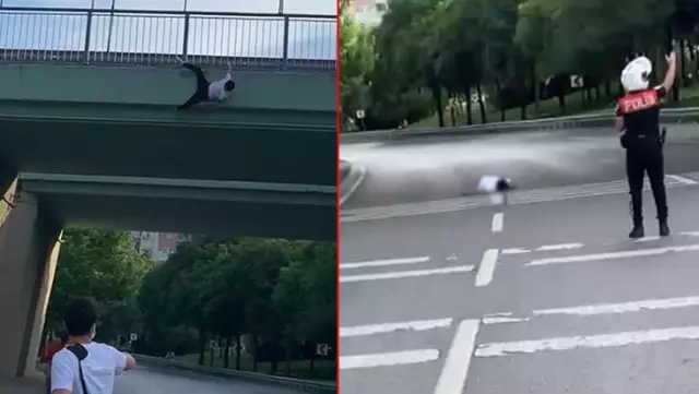 Uyuşturucu etkisindeki genç üst geçitten aşağı atladı, korkunç anlar saniye saniye kameralara yansıdı Uyuşturucu etkisindeki genç üst geçitten aşağı atladı, korkunç anlar saniye saniye kameralara yansıdı