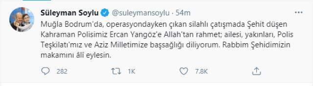 İçişleri Bakanı Soylu'dan şehit polis Ercan Yangöz için başsağlığı mesajı İçişleri Bakanı Soylu'dan şehit polis Ercan Yangöz için başsağlığı mesajı