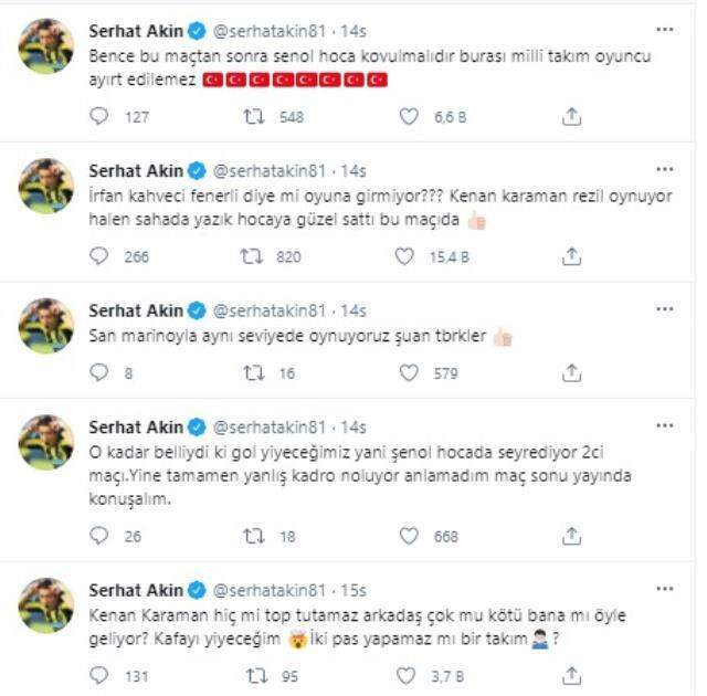 Eski milli futbolcu Serhat Akın, birlikte çalıştığı Şenol Güneş ve Kenan Karaman'a demediğini bırakmadı