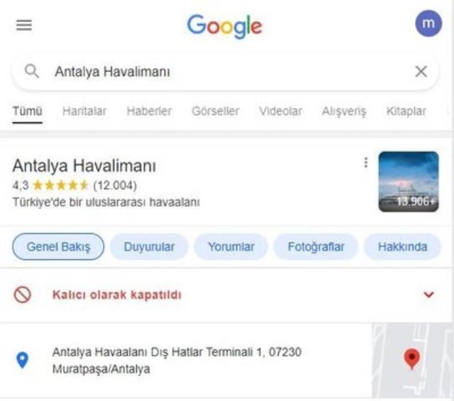Google'dan skandal hareket: Antalya Havalimanı'nı 'kalıcı olarak kapalı' gösterdiler