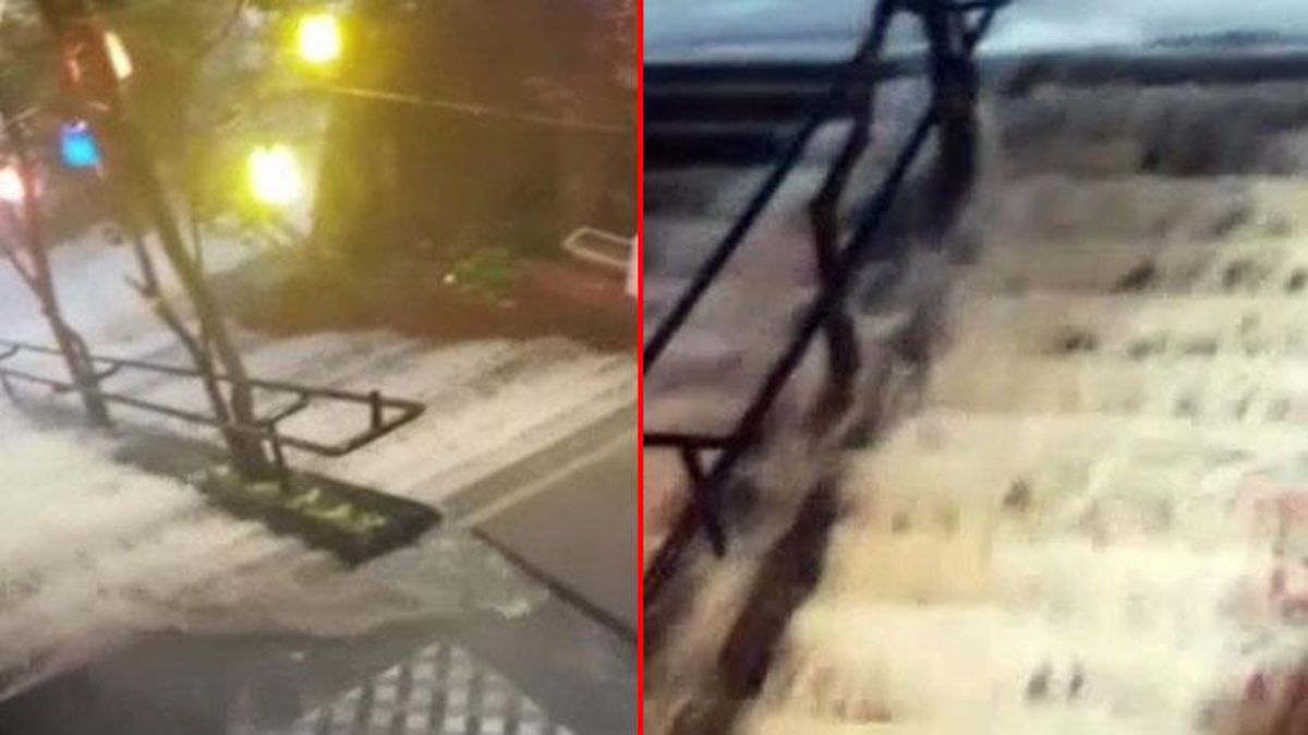 Sağanak yağış sonrası Galata'da merdivenler adeta şelaleyi andırdı
