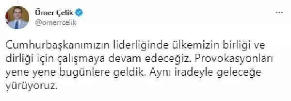 AK Parti Sözcüsü Çelik: Her türlü provokasyonu yenecek güce sahibiz AK Parti Sözcüsü Çelik: Her türlü provokasyonu yenecek güce sahibiz