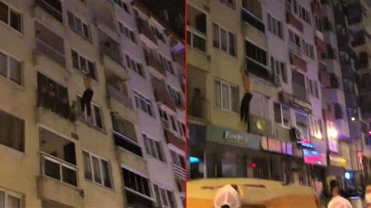 Meraklı kalabalık nefesini tutup izledi, kendisini 4. katın balkonundan boşluğa bıraktı
