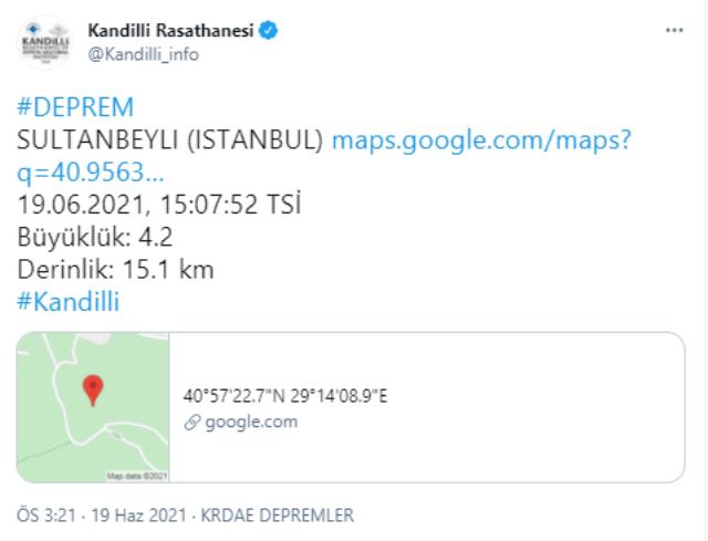 Son Dakika: İstanbul'da 3.9'luk deprem! Merkez üssü Kartal