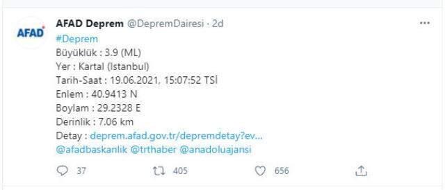 Son Dakika: İstanbul'da 3,9 şiddetinde deprem meydana geldi Son Dakika: İstanbul'da 3,9 şiddetinde deprem meydana geldi