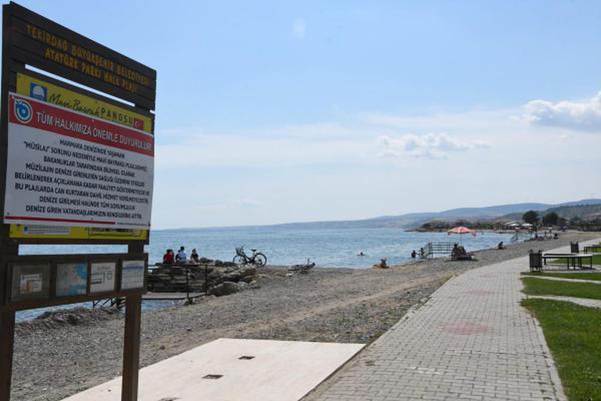 Tekirdağ'da mavi bayraklı plajlara 'Müsilaj nedeniyle denize girmeyin' tabelaları asıldı