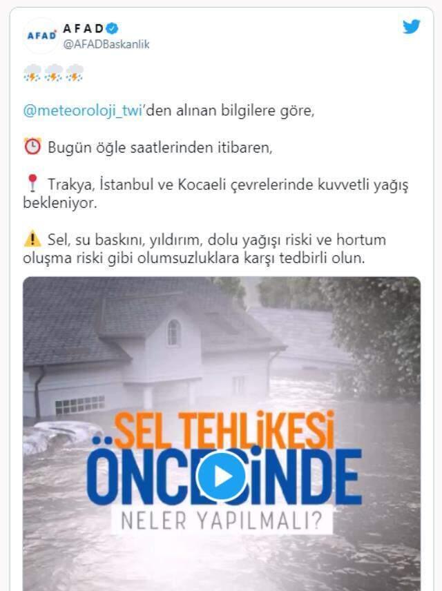 Meteoroloji'den İstanbul için ani sel ve su baskını uyarısı! 11.00-19.00 saatleri arasında etkili olacak Meteoroloji'den İstanbul için ani sel ve su baskını uyarısı! 11.00-19.00 saatleri arasında etkili olacak