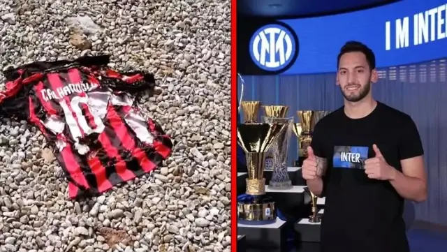 Milan taraftarları, ezeli rakip Inter'e giden Hakan'ın formasını ateşe verdi Milan taraftarları, ezeli rakip Inter'e giden Hakan'ın formasını ateşe verdi