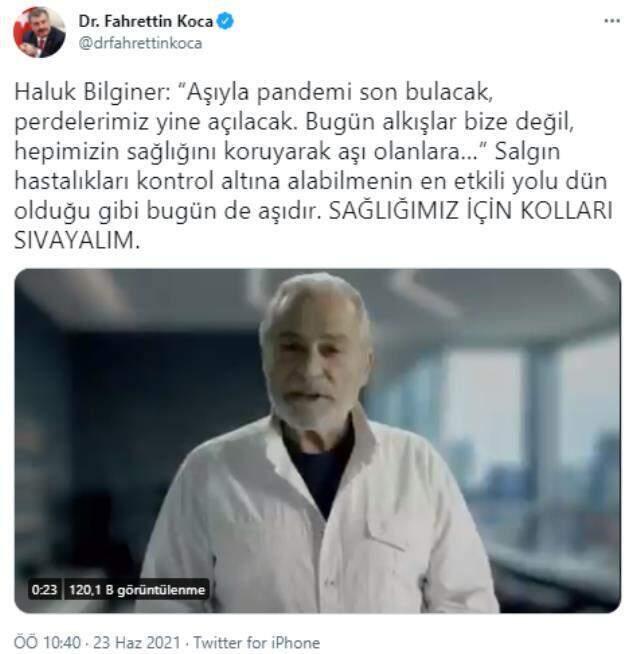 Şener Şen'den sonra Haluk Bilginer de aşı için kamera karşısına geçti
