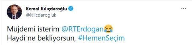 Kılıçdaroğlu'ndan AK Parti'nin 'Yüzde 45 oyumuz var' çıkışına yanıt: Haydi ne bekliyorsun, hemen seçim Kılıçdaroğlu'ndan AK Parti'nin 'Yüzde 45 oyumuz var' çıkışına yanıt: Haydi ne bekliyorsun, hemen seçim