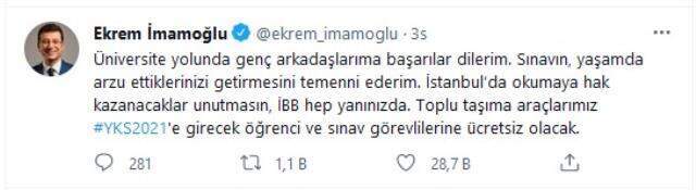 İstanbul'da YKS'ye girecek öğrencilere ve sınav görevlilerine toplu taşıma ücretsiz