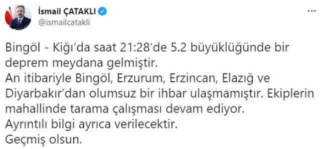 Son Dakika: Bingöl'ün Kiğı ilçesinde 5.2 büyüklüğünde deprem meydana geldi Son Dakika: Bingöl'ün Kiğı ilçesinde 5.2 büyüklüğünde deprem meydana geldi