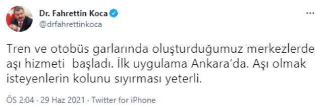 Ankara'da tren ve otobüs garlarında korona aşısı hizmeti başladı