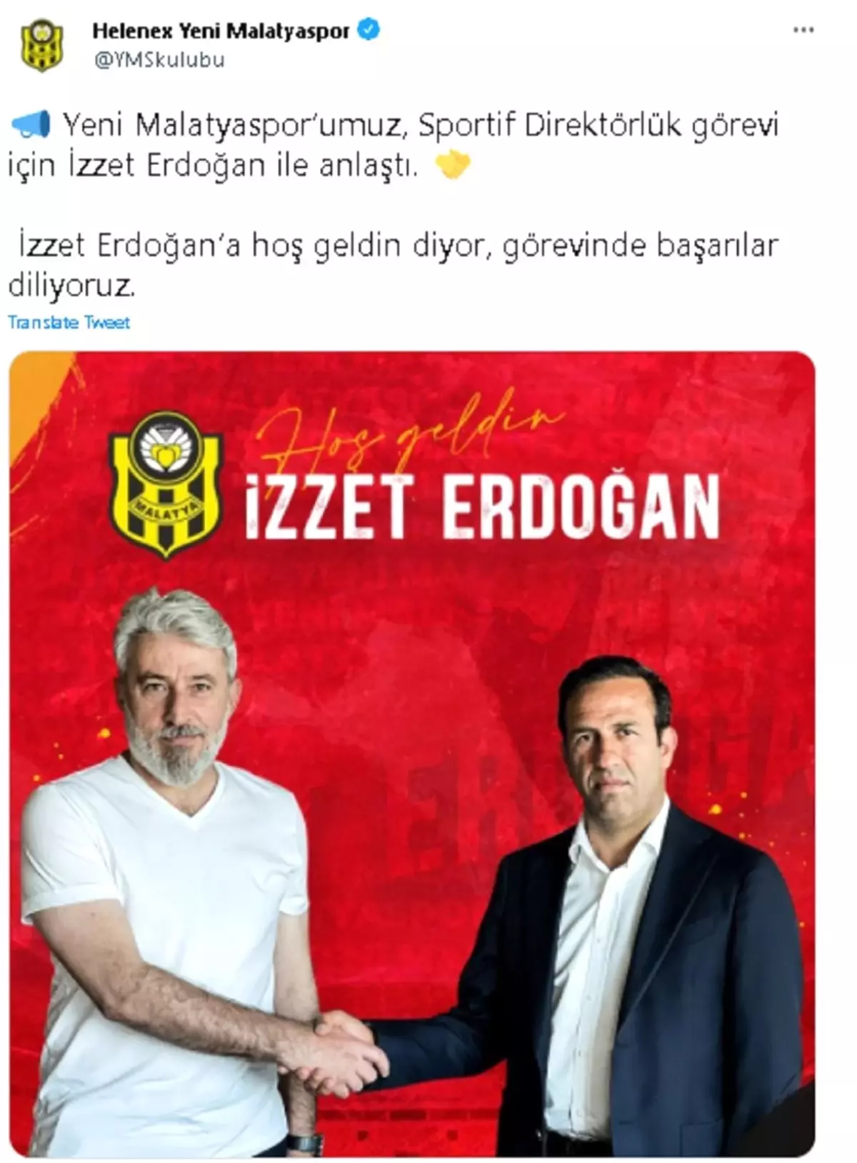 Yeni Malatyaspor'da sportif direktörlüğe İzzet Erdoğan getirildi