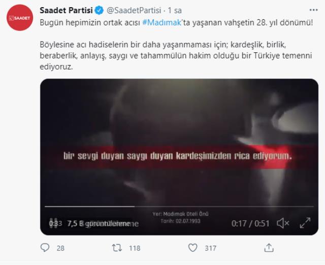 Saadet Partisi'nden Madımak videosu: Temel Karamollaoğlu'nun saldırganlara seslendiği anlar yer aldı