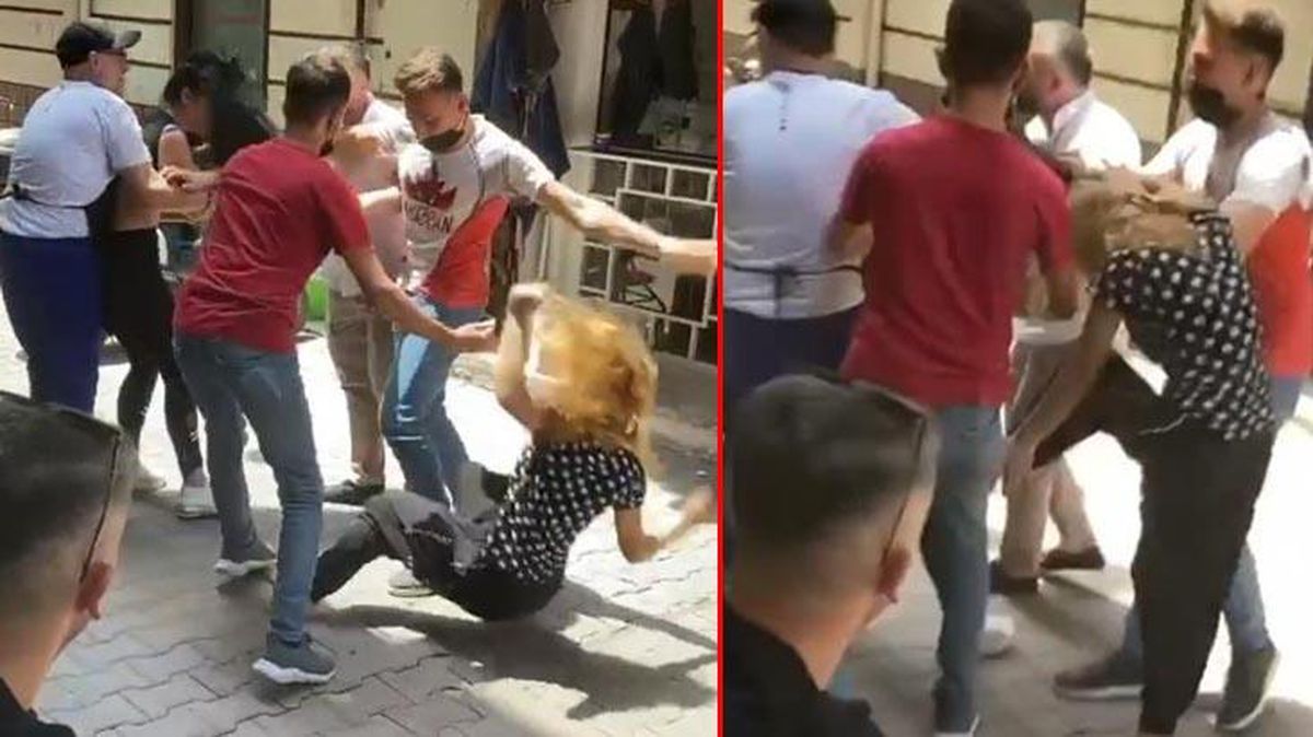 Kavgaya tutuşan genç kızları esnaf güçlükle ayırdı