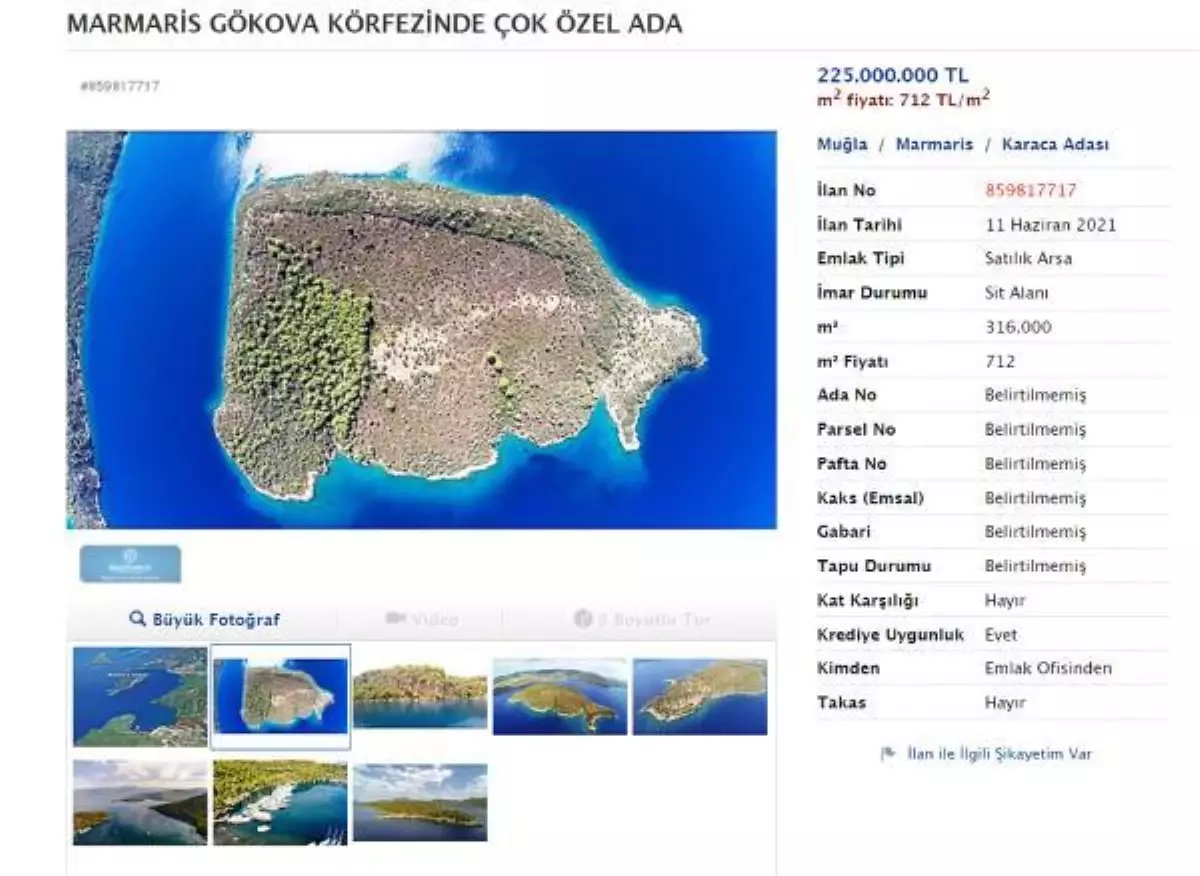 Gökova Körfezi'ndeki satılık adanın fiyatı 50 milyon lira arttı
