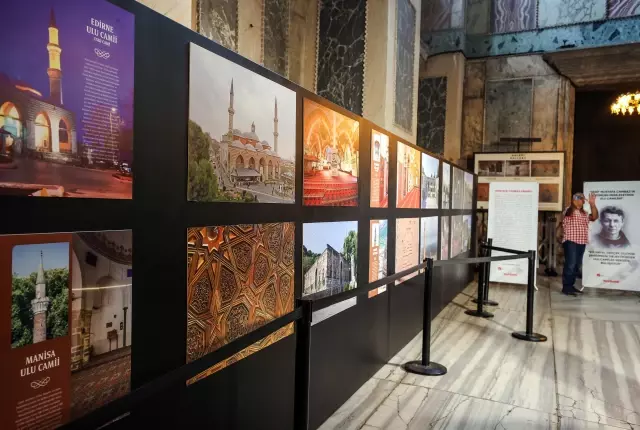 15 Temmuz şehidi Cambaz'ın Memleketimin Ulu Camileri Sergisi, Ayasofya-i Kebir Camii'nde açıldı
