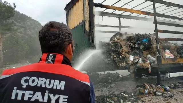 Tekstil ve kozmetik ürünleri yüklü tır yandı